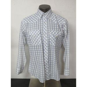 Westerner Atlantic Western Pearl Snap Shirt Blue White L‎ Long Sleeve 50/50 USA